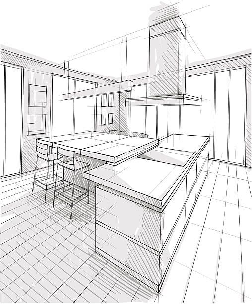 Vector illustration of interior design. In the style of drawing. (ai 10 eps with transparency effect)